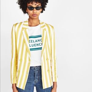 Bershka Yellow / White Striped Blazer